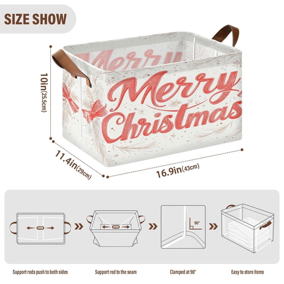 BZSMCE Collapsible Fabric Cube Storage Bins Merry Christmas Elegant Bowknot Design Pattern Storage Box