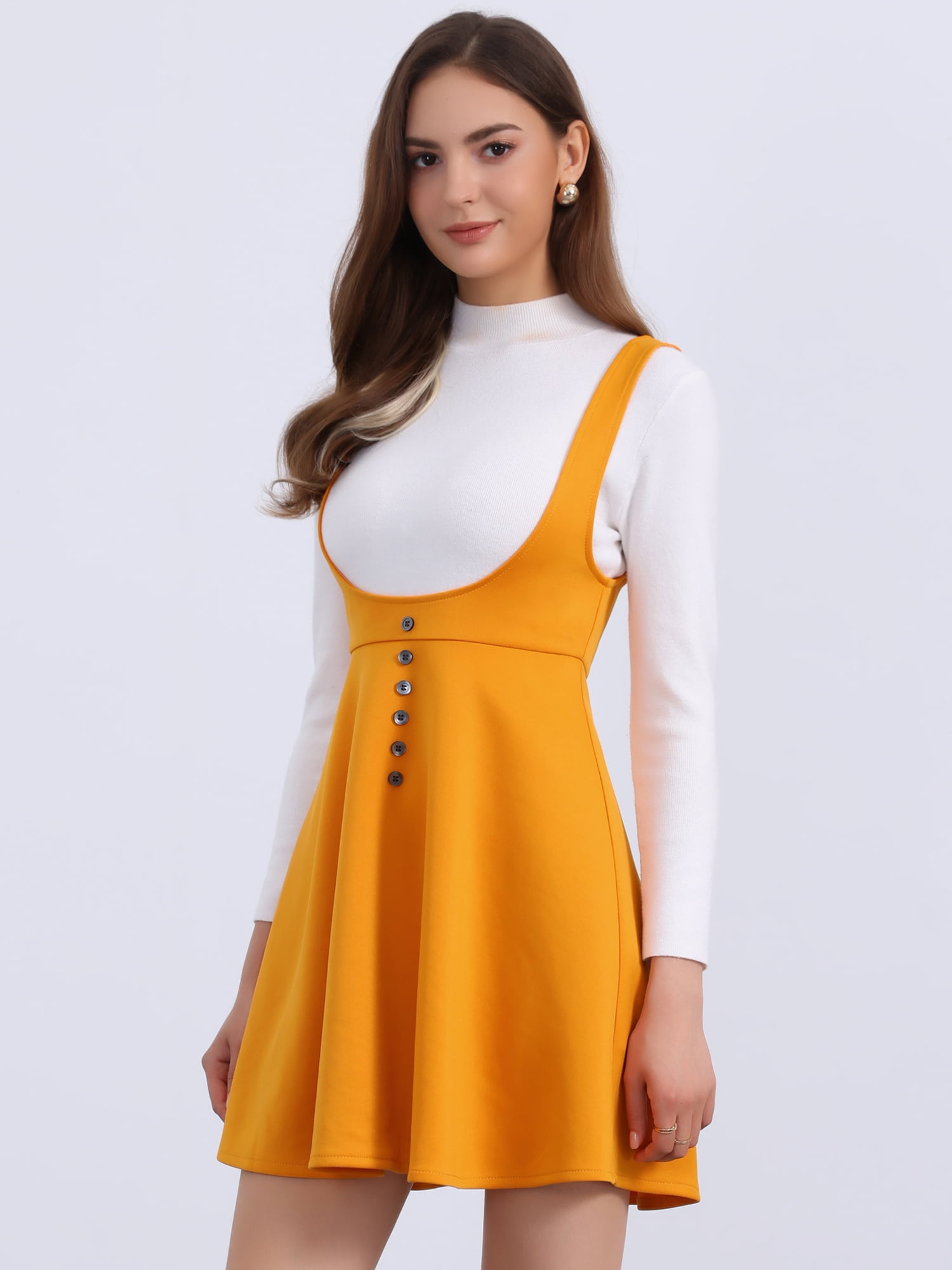 DARING DIVA Women's Cottagecore Dress Spaghetti Strap Pinafore Dress L Orange