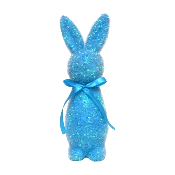 9.64Inch Easter Glitter Foam Bunny Figurine with Ribbon Bow, Table Centerpiece for Spring Party Easter Supplies
