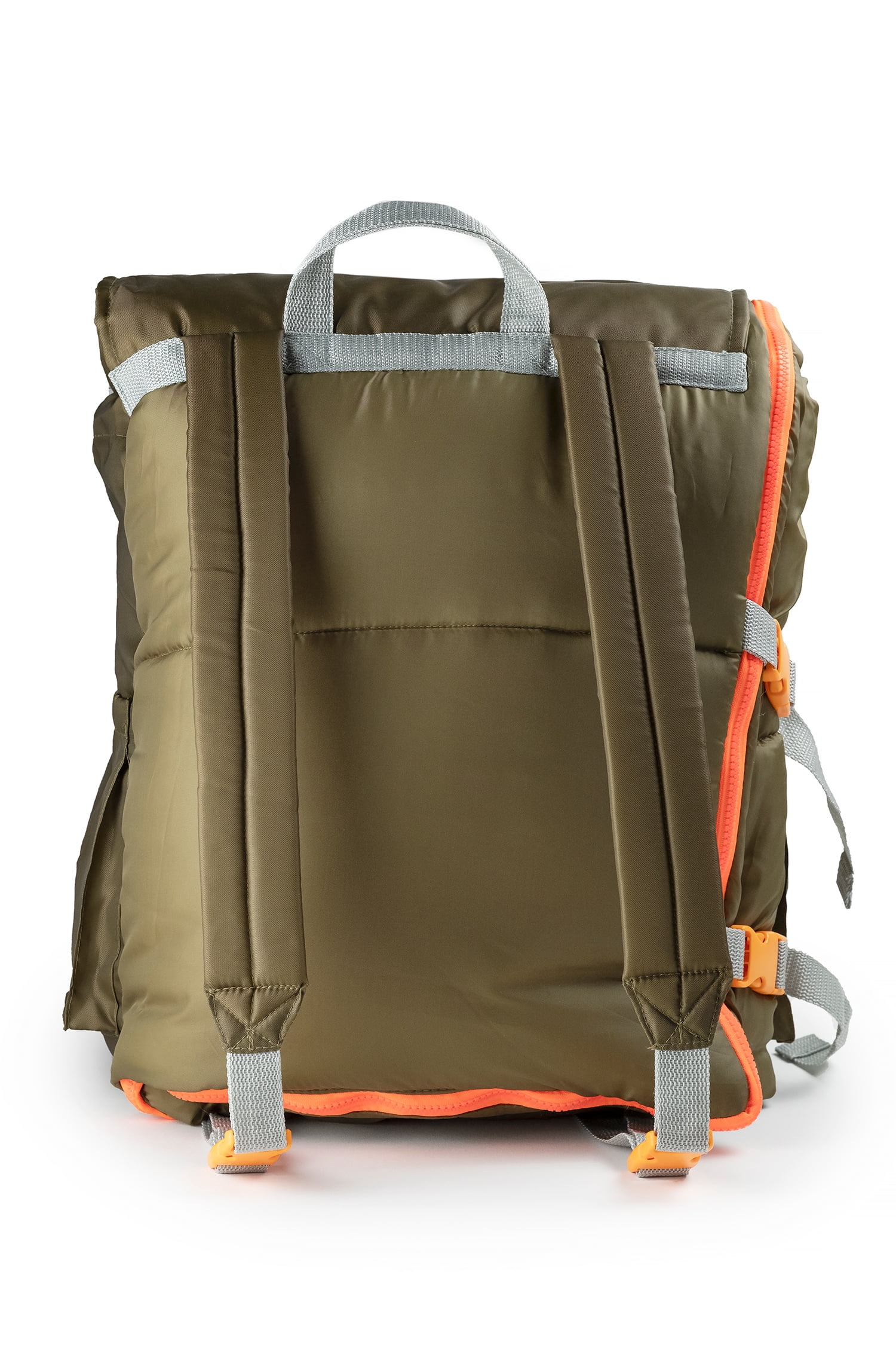 Mimish Sleep-N-Pack, 37F Kid's Sleeping Bag & Backpack, Olive Green/Bright Orange