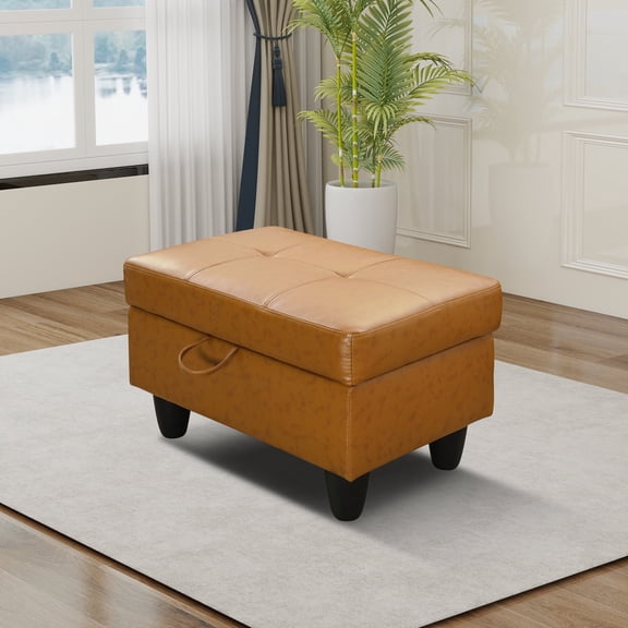 Faux Leather Storage Ottoman for Living Room
