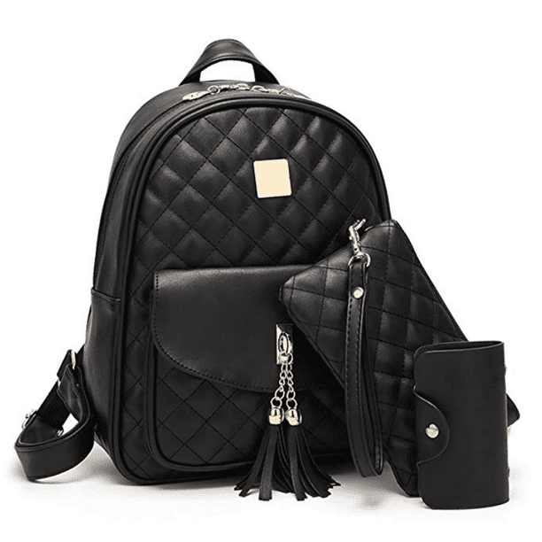 Women's Simple Design Fashion Quilted Casual Backpack Leather Backpack for  Women, Black