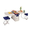 37 inch Foldable Picnic Rolling Cooler w/ Tables and Chairs - Blue