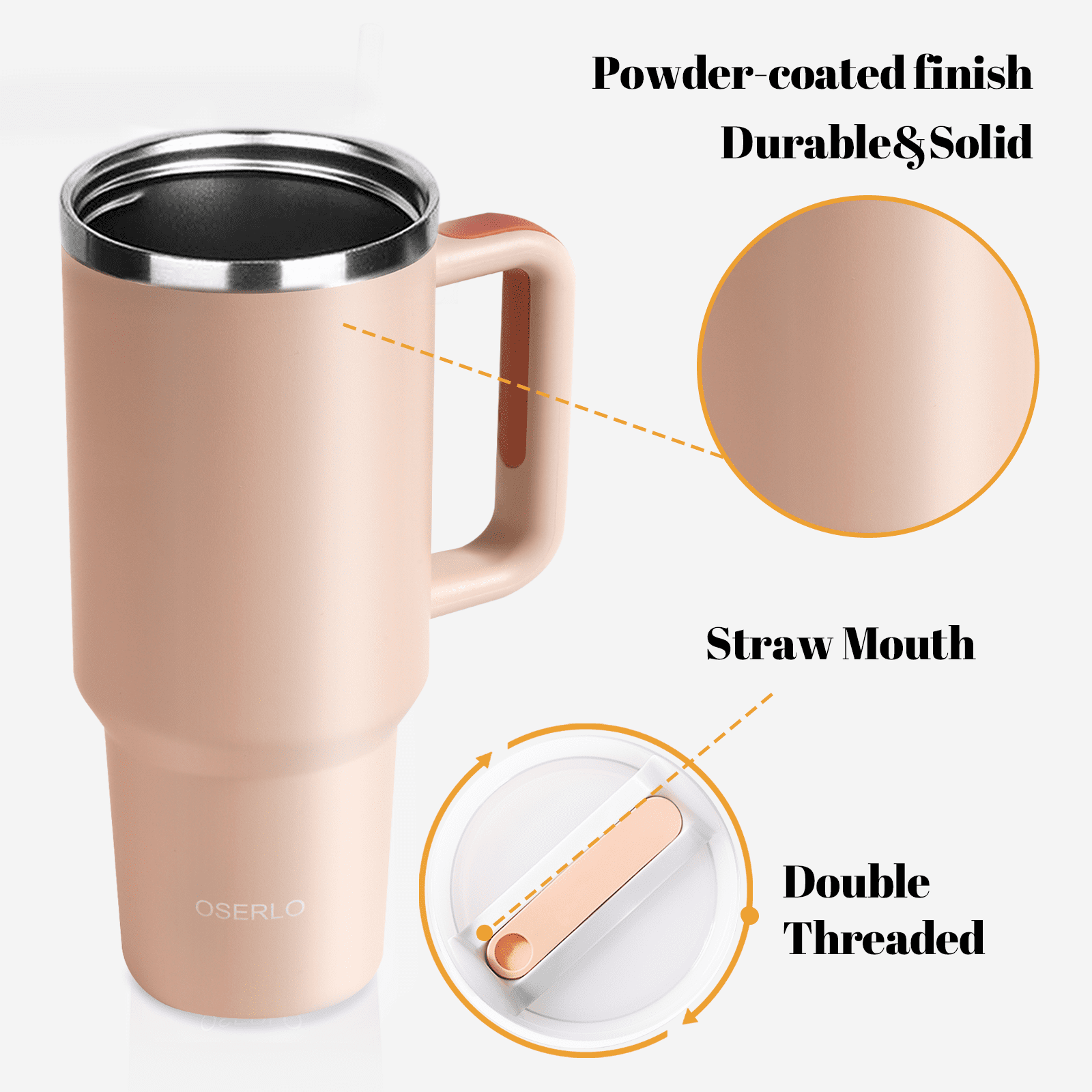 koodee 40 oz Tumbler Stainless Steel Vacuum Insulated Coffee Tumbler Travel  Mug with Handle and Straw (Lemon Yellow)