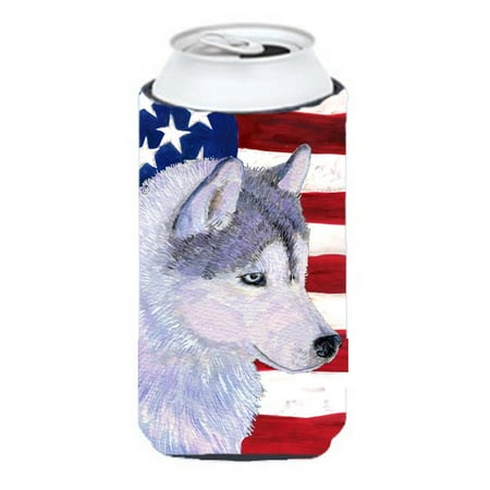 

Usa American Flag With Siberian Husky Tall Boy bottle sleeve Hugger