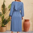 thumbnail image 5 of Diufon Women's Maxi Dresses Summer V Neck Long Sleeve Dress Side Lace-Up Waisted Hem Split Dress, 5 of 5
