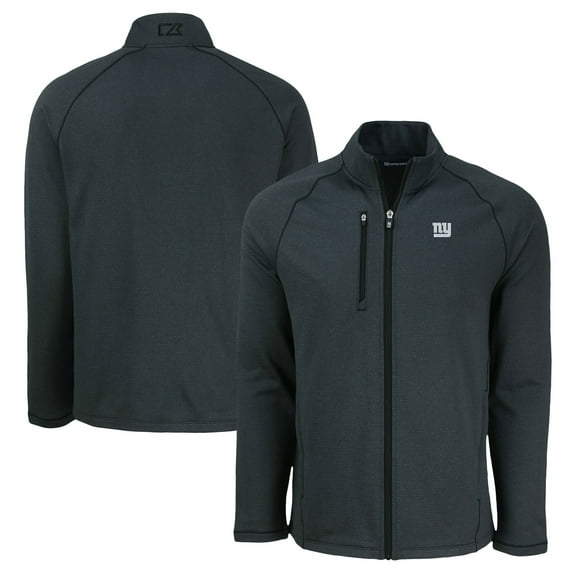 Men's Cutter & Buck Heather Black New York Giants Peshastin Eco Fleece Recycled Raglan Tri-Blend Full-Zip Jacket