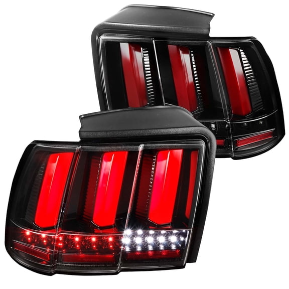 LED Light Bar Tail Lights With Sequential Turn Signal Gloss Black Housing Clear Lens Made For And Compatible With 1999 - 2004 Ford Mustang 99 00 01 02 03 04
