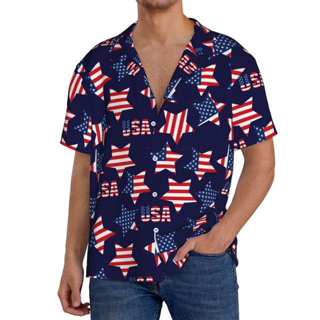 Balery American Stars Camisa Casual de Manga Corta con Botones para Hombre, Texturizada, Estilo Cubano, para Playa, Verano-Small