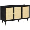 thumbnail image 1 of HOMCOM Boho Sideboard Buffet Cabinet with Decorative Rattan Doors, Black, 1 of 10