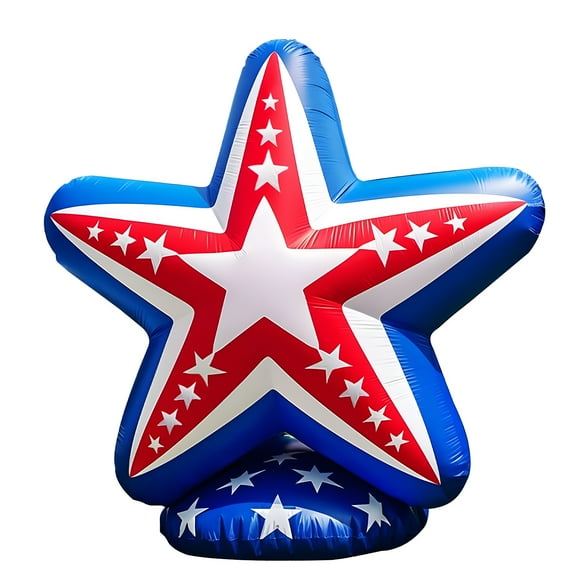 Patriotic Inflatable 6FT USA Star 4th of July Inflatable Yard Decorations Outdoor Holiday LED Blow up Decor for American Decorations Advertising Business Promotion