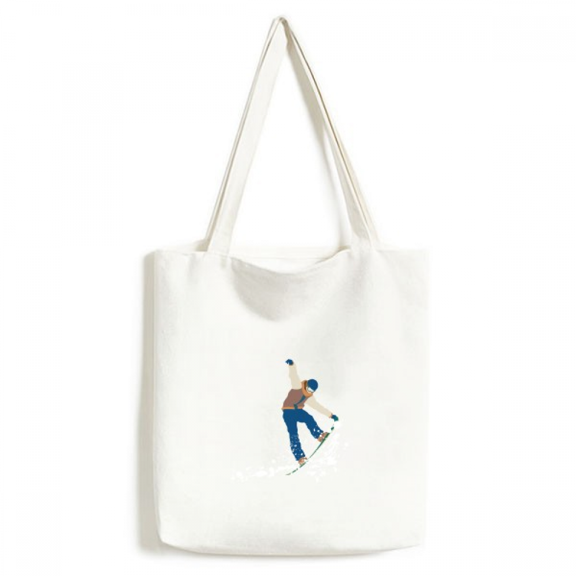 Winter Sport Skiing Jumping Illustration Tote Canvas Bag Shopping Satchel Casual Handbag