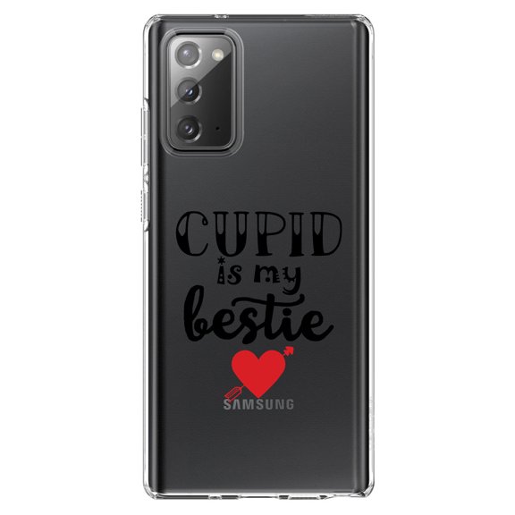 DistinctInk Clear Shockproof Hybrid Case for Galaxy Note 20 ULTRA (6.9" Screen) - TPU Bumper Acrylic Back Tempered Glass Screen Protector - Cupid is My Bestie - Heart - Valentine