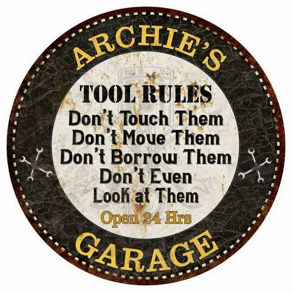 ARCHIE'S Garage Rules 14" Round Metal Sign Garage Bar Wall Decor 100140013245