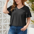 thumbnail image 6 of BXJX Plus Size Blouse for Women Casual Loose Ruffles Sleeve Solid Color V-Neck Summer Tunic Black T-Shirt Size 3XL, 6 of 7