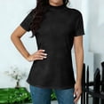 thumbnail image 2 of Helii Women's Tops Mock Neck Solid Color Embroidered Short Sleeve T-Shirt Loose Soft Basic Tops Dressy Casual Summer Daily Outfits Black L, 2 of 7