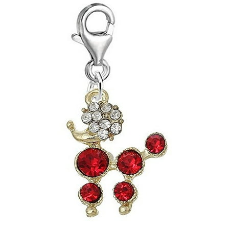 - Poodle Dog With Red Crystals Clip on Pendant Charm for Bracelet or Necklace
