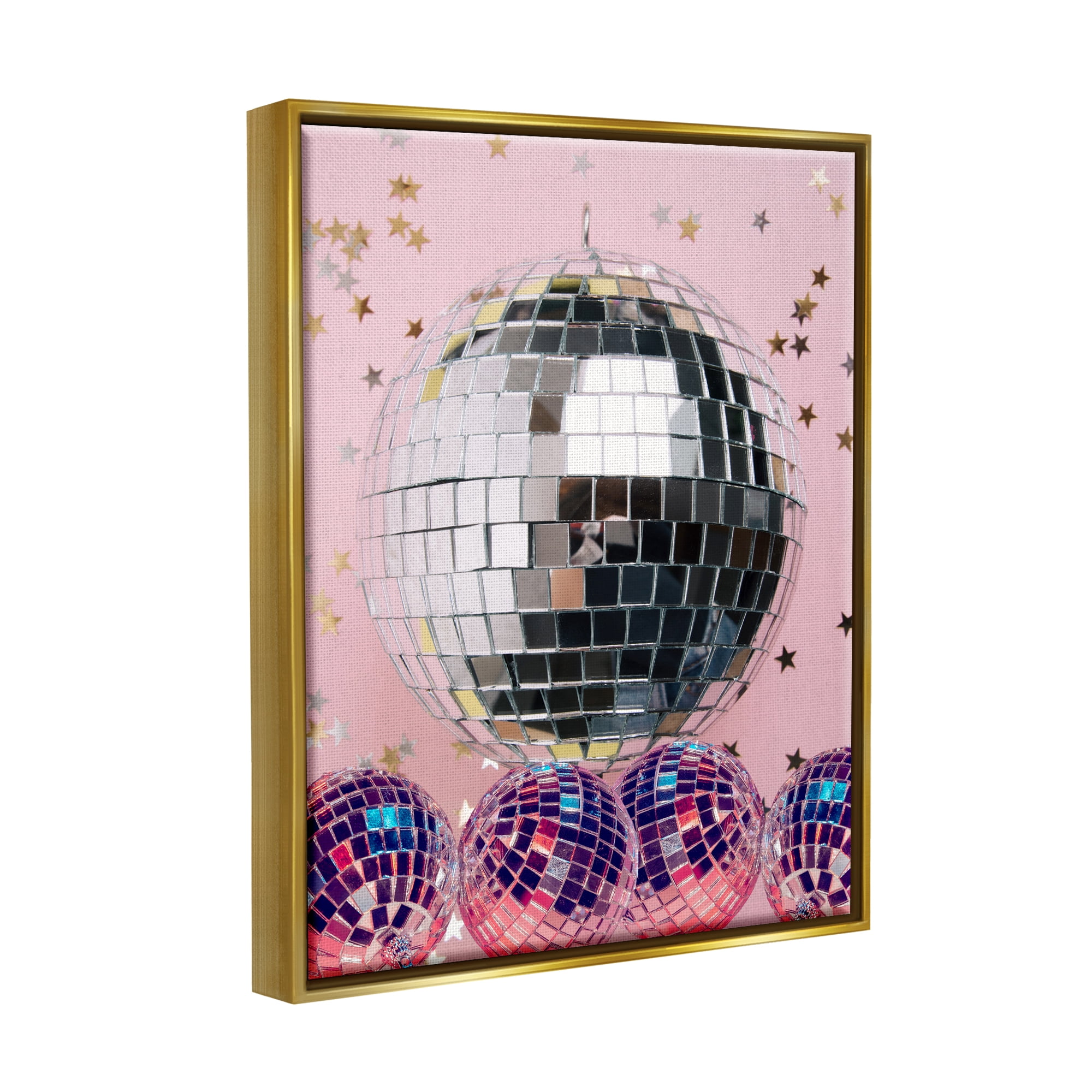 Stupell Industries Gleaming Disco Balls Literature & Flim Photography Gold Floater Framed Canvas Art Print Wall Art, 25 x 31