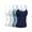 4 Pk - Wht, H Grey, Denim Blue, True Navy, variant on Basic Women Camisole Cami Built-In Shelf Bra Adjst Strap Tank Top - Junior Size