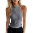 thumbnail image 2 of Karymi Going Out Tops High Neck Backless Ribbed‑Knit Cropped Tank Top, Fitting Sleeveless Camisole, Daily Layering Blouse Womens Tops, 2 of 6