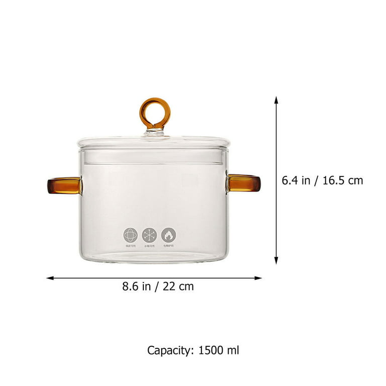 YARDWE Clear Glass Pot Glass Saucepan Heat Resistant Cooking Pot Glass  Stovetop Pot with Lid for Pasta Noodle, Soup, Milk, Baby Food, 6.3x6.3x6.7  Inch
