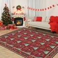thumbnail image 3 of Haperlare 6'x9' Christmas Area Rug Washable Rug, Non Slip Stain-Resistant Rug Christmas Tree & Floral Print Indoor Carpet for Living Room Bedroom Home Decor, Red, 3 of 8