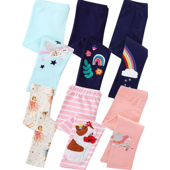 SILVERCELL Kids Footless Leggings Little Girls Cartoon Tights Cotton Pants 2-7 Years