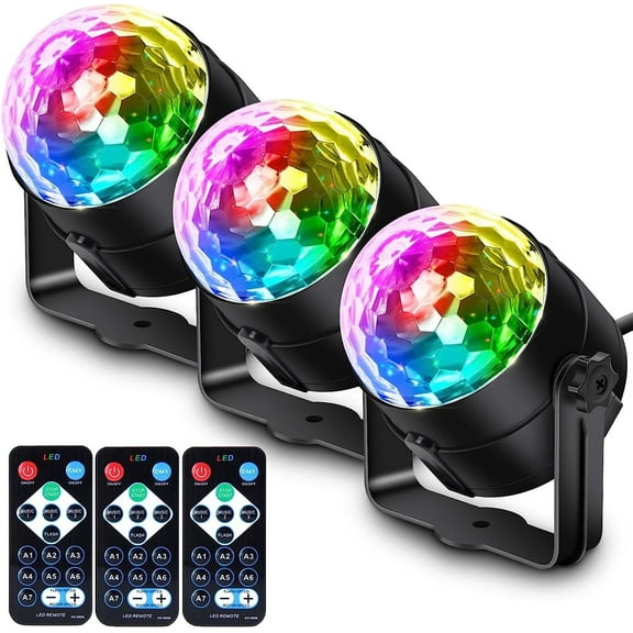 Disco Ball Party Lights, 3-Pack Sound Activated Rotating DJ Stage Strobe Lamp for Decorationske