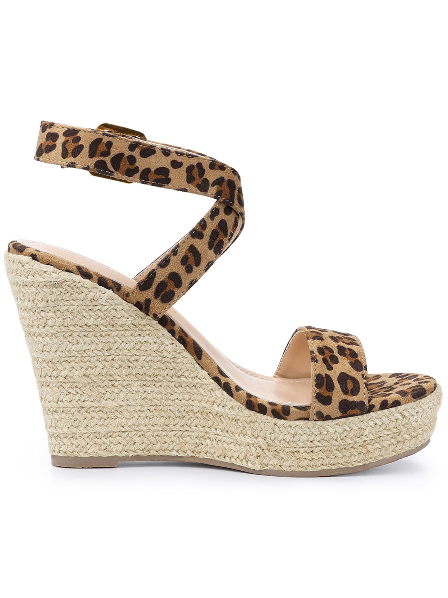DARING DIVA Women's Slingback Crisscross Wedges Heel Espadrille Sandals Leopard 6