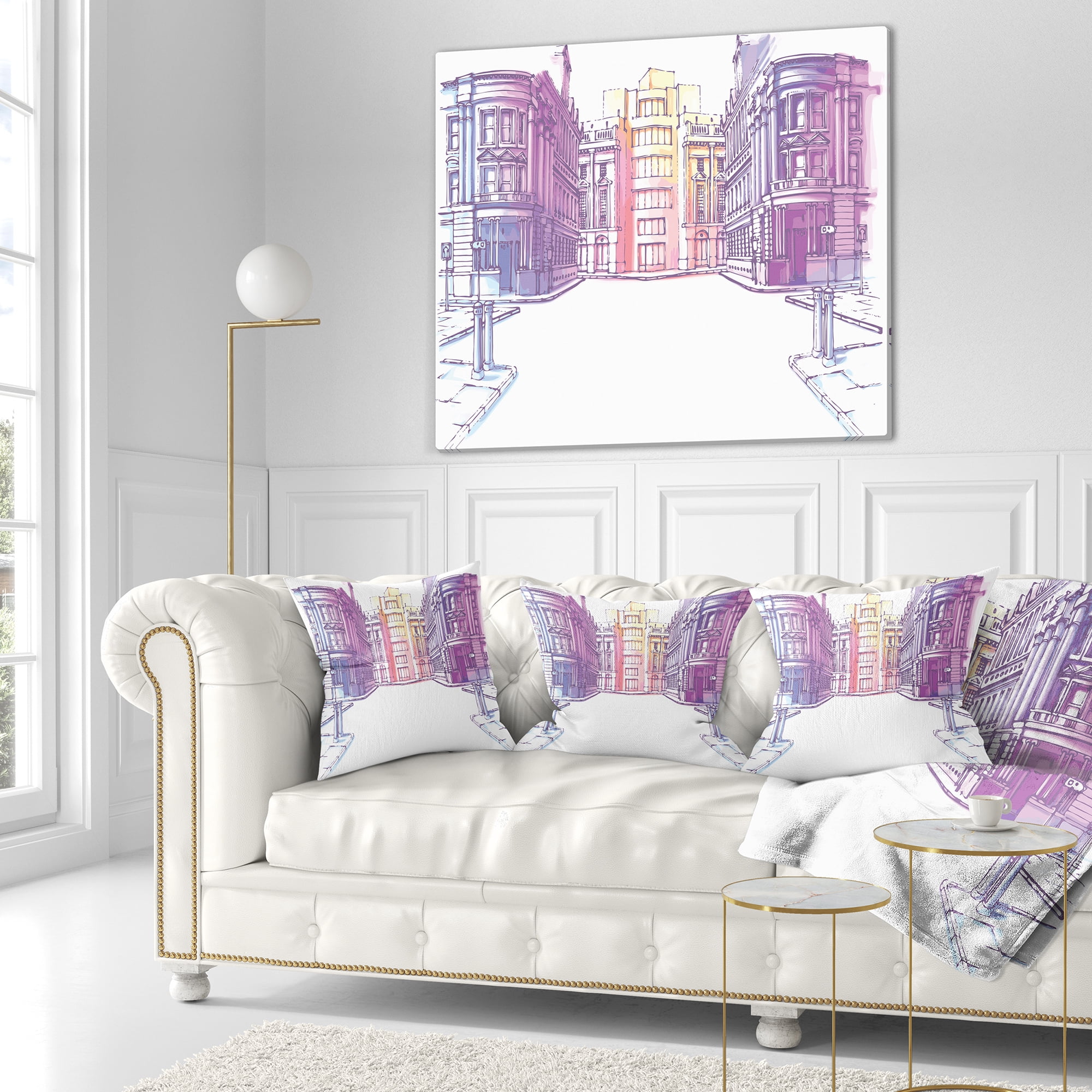 Designart Old City Street - Cityscape Painting Throw Pillow - 16x16