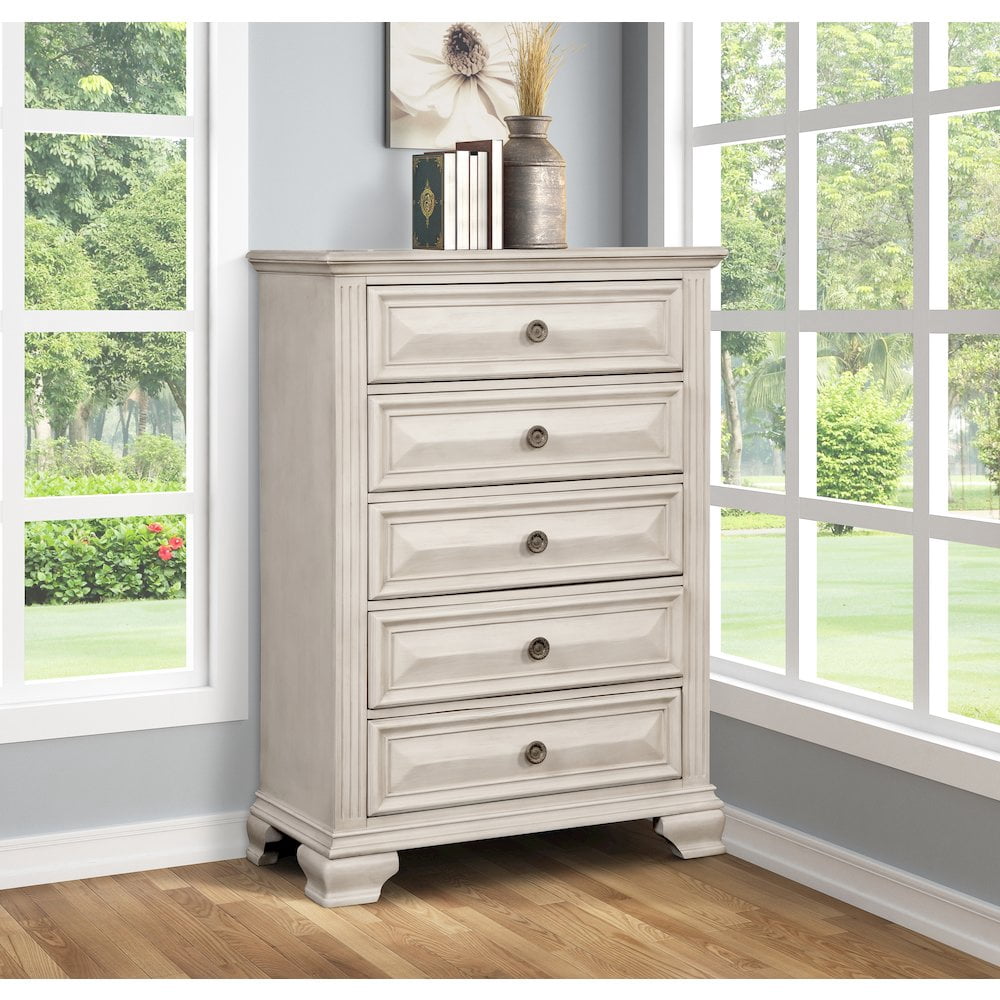Roundhill Furniture Renova 5-Drawer Chest - Parchment White