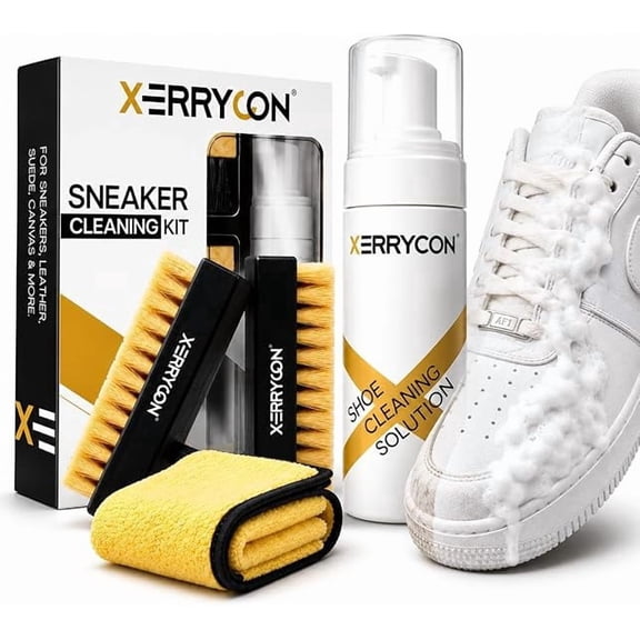 White Shoe Sneaker Cleaner Kit, Best Tennis Shoe Cleaning Foam with Soft Brush, Stiff Sole Brush & Microfiber Towel