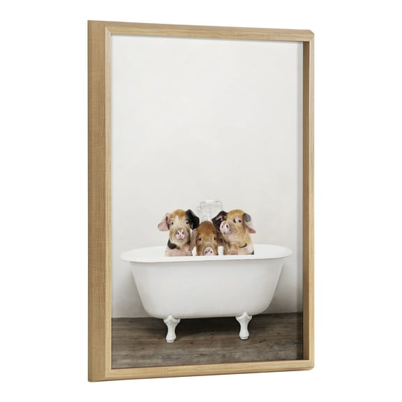 Three Little Pigs in Vintage Bathtub 18 in x 24 in Framed Painting Art Prints, by Kate and Laurel