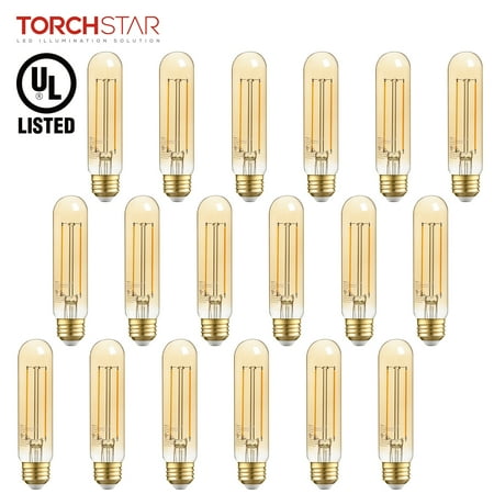 

TORCHSTAR 18 Pack Dimmable Vintage Edison Bulbs UL Listed T10 LED Bulb Filament Light Bulb 4.5W 400lm E26 Base CRI90 2200K Amber Warm