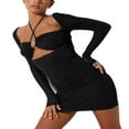 thumbnail image 2 of Robe Mini Sexy Dos Nu Moulante Coupe Basse Manches Longues Robe Cocktail Lacée Froncée Robe de Soirée Club, 2 of 5