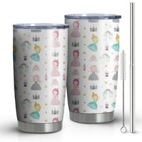 20oz Tumblers White Princess Castle Pattern Stainless Steel Vacuum Insulated Double Wall Travel Tumbler Cups Mug with Lid and Straw,Cleaning Brush for Cold & Hot Drinks