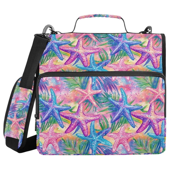 FORMRS Zipper Binder with Shoulder Strap 2-inch Ring 500 Sheet Capacity File Bag, Gradient Starfish Pattern