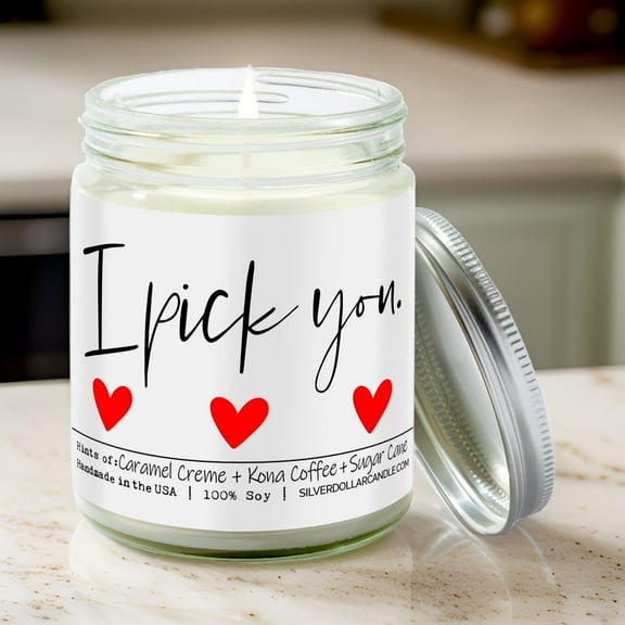 I Pick You - Brazilian Coffee Scented Candle, 9oz Soy Wax with Caramel CrÃ¨me, Kona Coffee & Sugar Cane - Love/Anniversary/Valentine's Day Candle - 100% All-Natural Handmade Soy Wax Candle