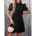 thumbnail image 5 of Black Lace A-Line Mini Dress With Puffed Short Sleeves And High Neck, 5 of 7