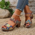 thumbnail image 3 of Rokment Womens Ethnic Retro Platform Slip on Dress Sandals Bohemian Beach Vintage Casual Leather Arch Support Chunky Block High Heels Slides Slippers for Vacation Blue Size 6, 3 of 6