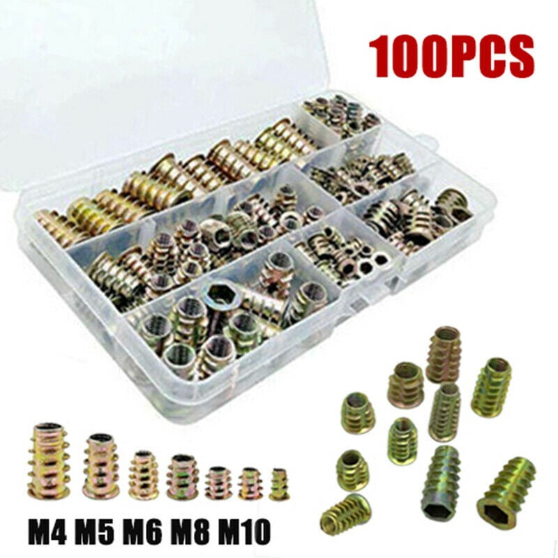 100x/Set M4-M10 Insert Nut Set Furniture Hex Drive Wood Screw Driver Repair Tool 100x/Set M4-M10 Insert Nut Set Furniture Hex Drive Wood Screw Driver Repair Tool