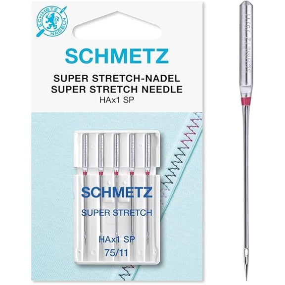 Teamwork SCHMETZ Nähmaschinennadeln: 5 Super Stretch-Nadeln, Nadeldicke 75/11, HAx1SP, auf jeder gängigen Haushaltsnähmaschine einsetzbar, für die Verarbeitung elastischer Stoffen mit dickeren Nähfäde