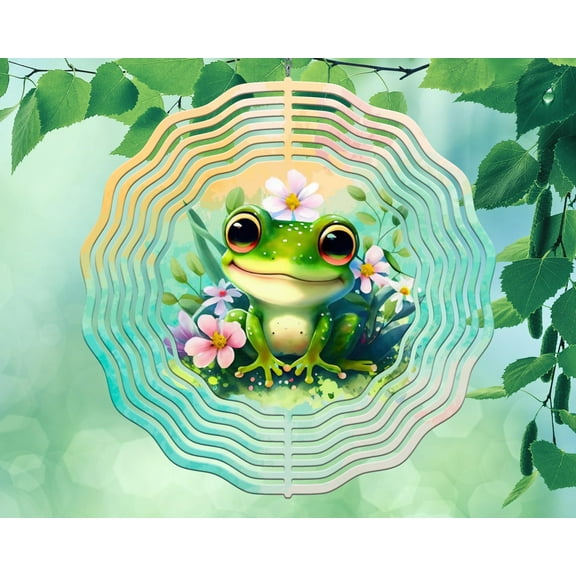 10 Inch Sweet Happy Frog Wind Spinner Yard Decor Aluminum Sublimated Garden Art Indoor Outdoor 3D Kinetic …