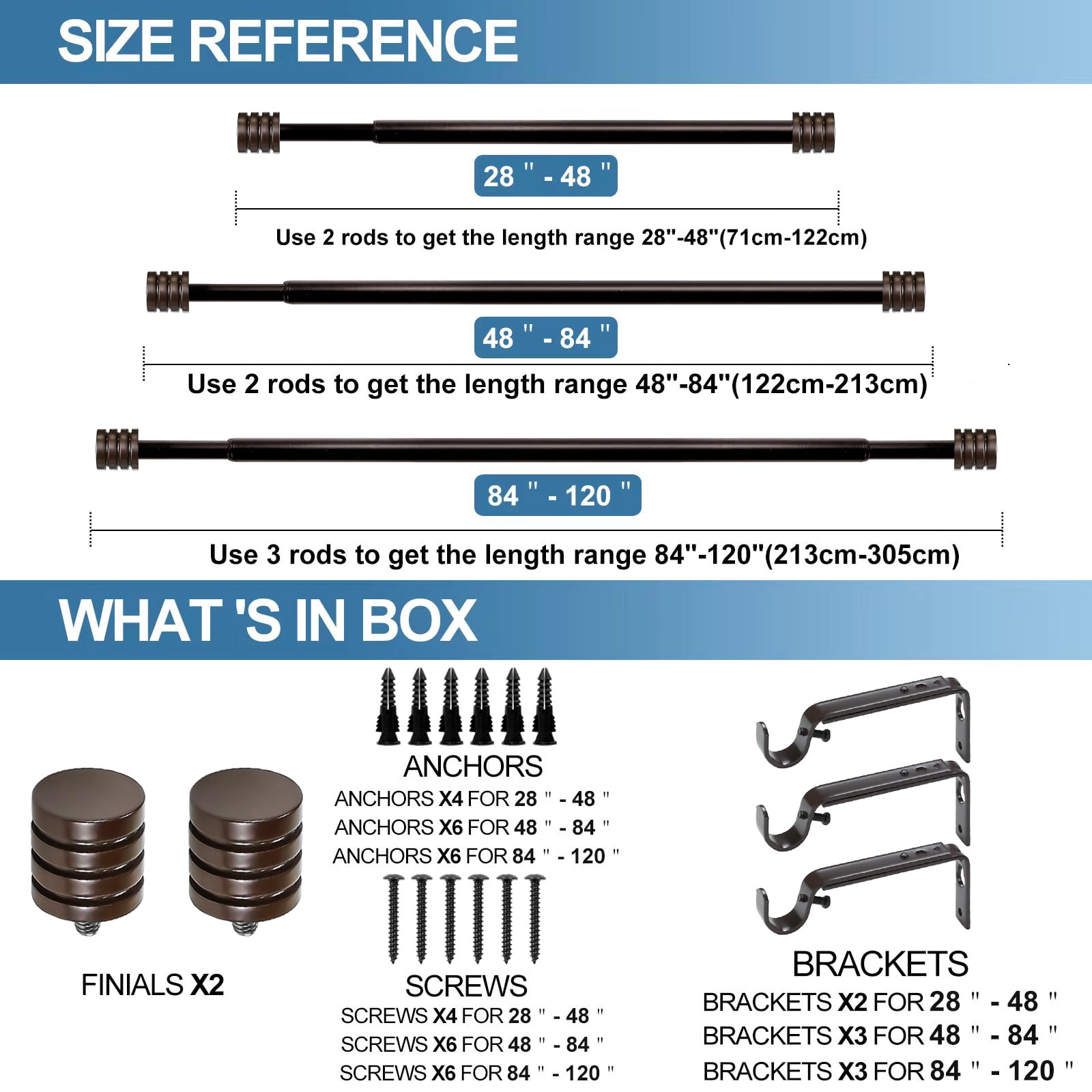 Urbanest Adjustable Spire Curtain 5/8" Rod, 48"-84", Bronze
