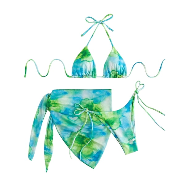 Traje de baño de mujer cómodo con estampado degradado teñido anudado con cordones y sobrefalda OAVQHLG3B Store lin121212