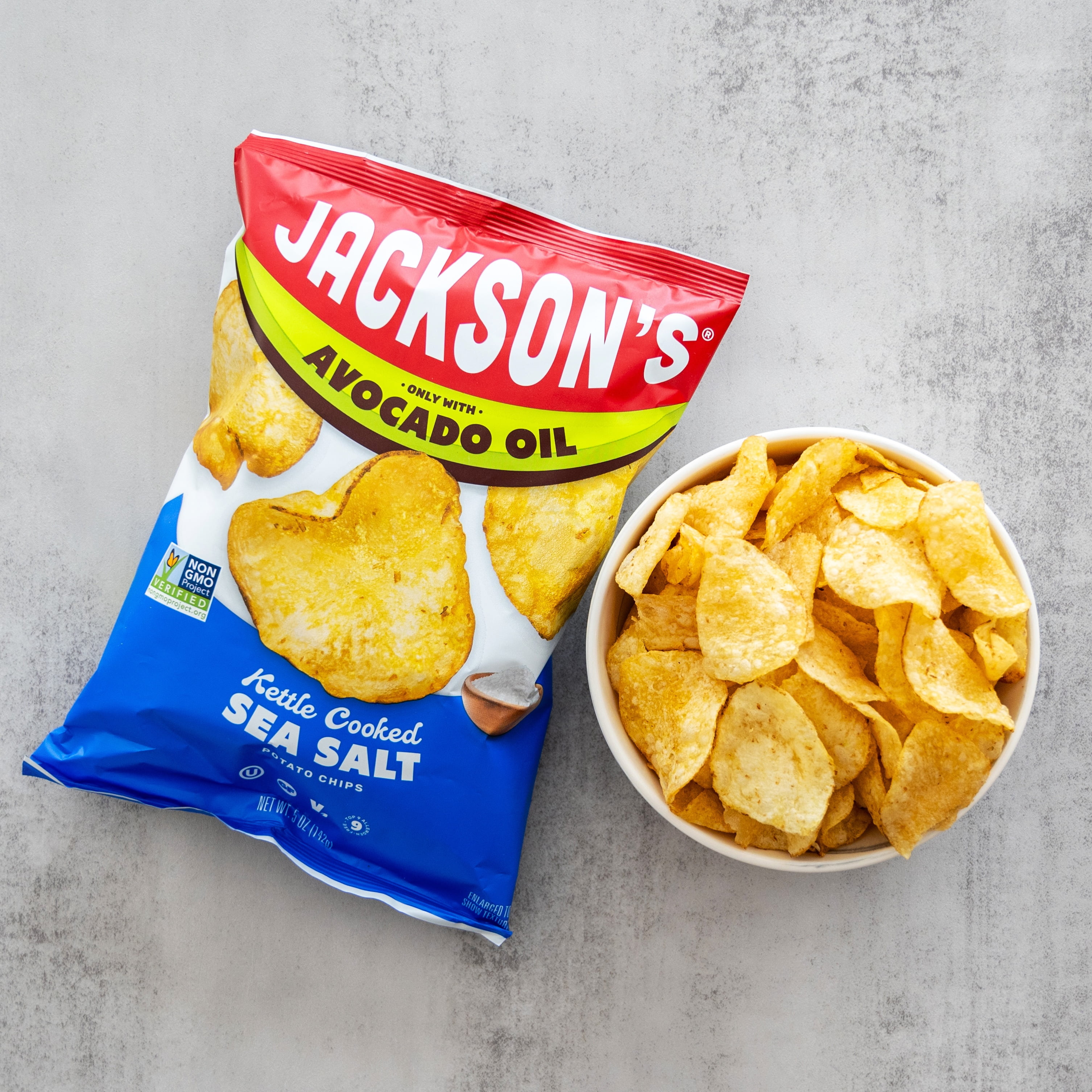 (3 pack) Jackson’s Classic Potato Kettle Chips with Sea Salt, Avocado Oil, Free of Top 9 Allergens, 5 oz