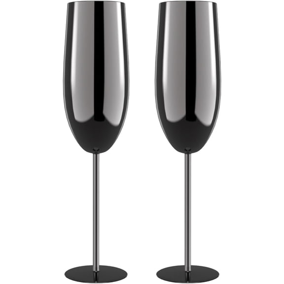 ToYeBather Stainless Steel Wine Glasses, Stemmed Champagne Flute Set of 2,8 oz,Black