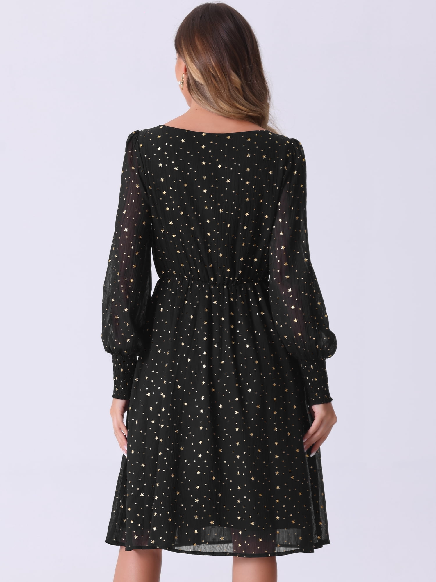 DARING DIVA Puff Long Sleeve Elastic Waist Mesh Dress XL Black