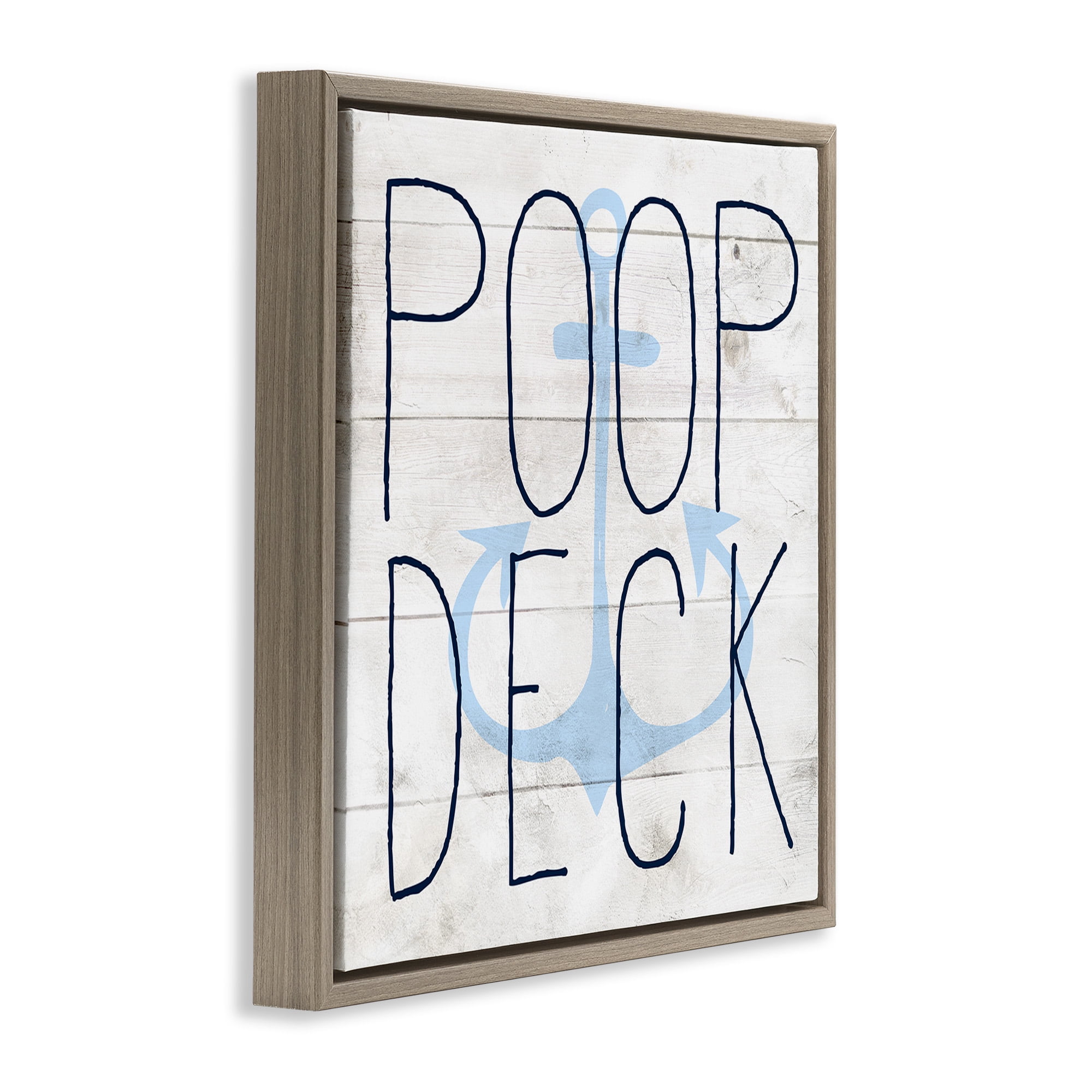 Stupell Industries Poop Deck Funny Beach House Typography Painting Brown Floater Framed Canvas Art Print Wall Art, 18 x 18