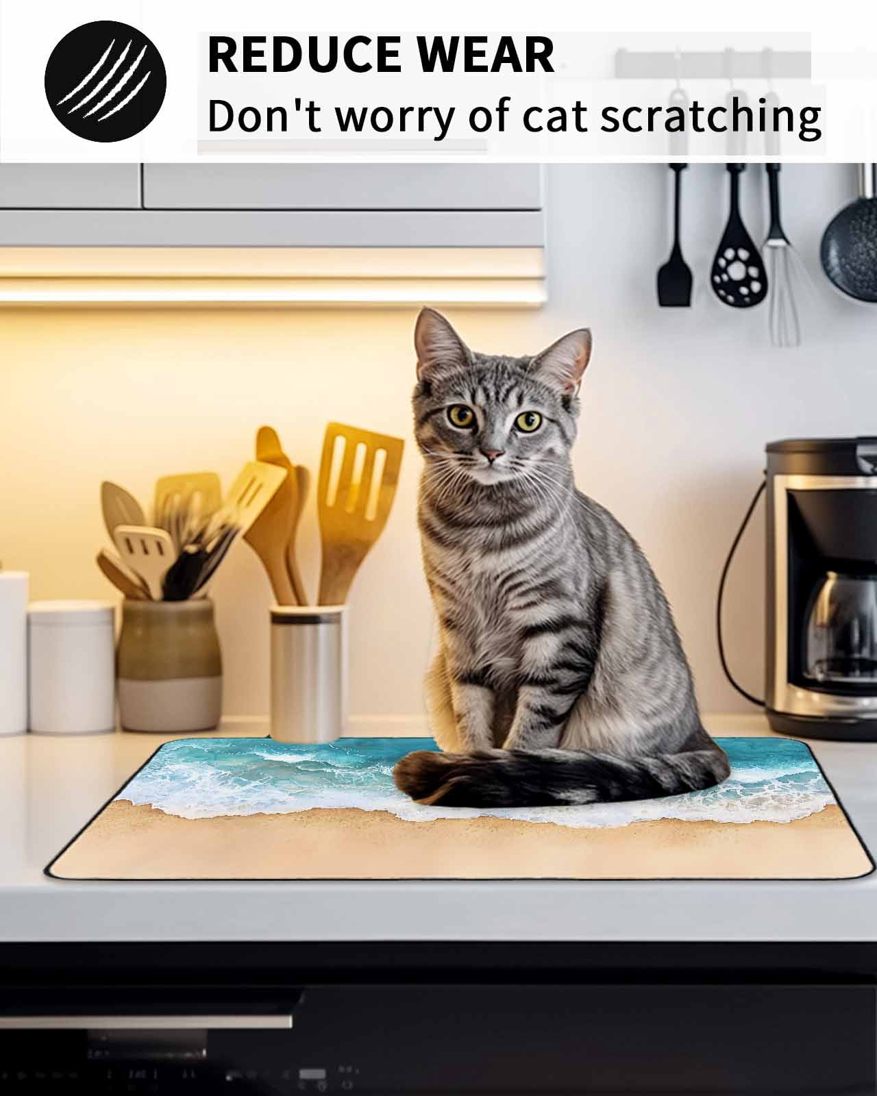 Stove Top Covers for Electric Stove 24x21 Inches, Teal Ocean Waves Heat Insulation Fireproof Glass Cooktop Protector, Summer Beach Coastal Nautical Multipurpose Countertop Stovetop Cover for Kitchen